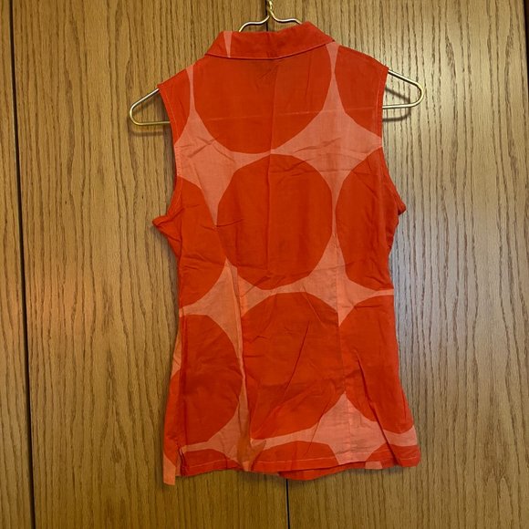 Button pOlkA dOt Kivet/Stones by Maija Isola collar tank blouse ORANGE VTG USA - Picture 6 of 10